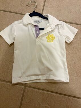 White Kids Polo Shirt with Yellow Paw Accent lsu